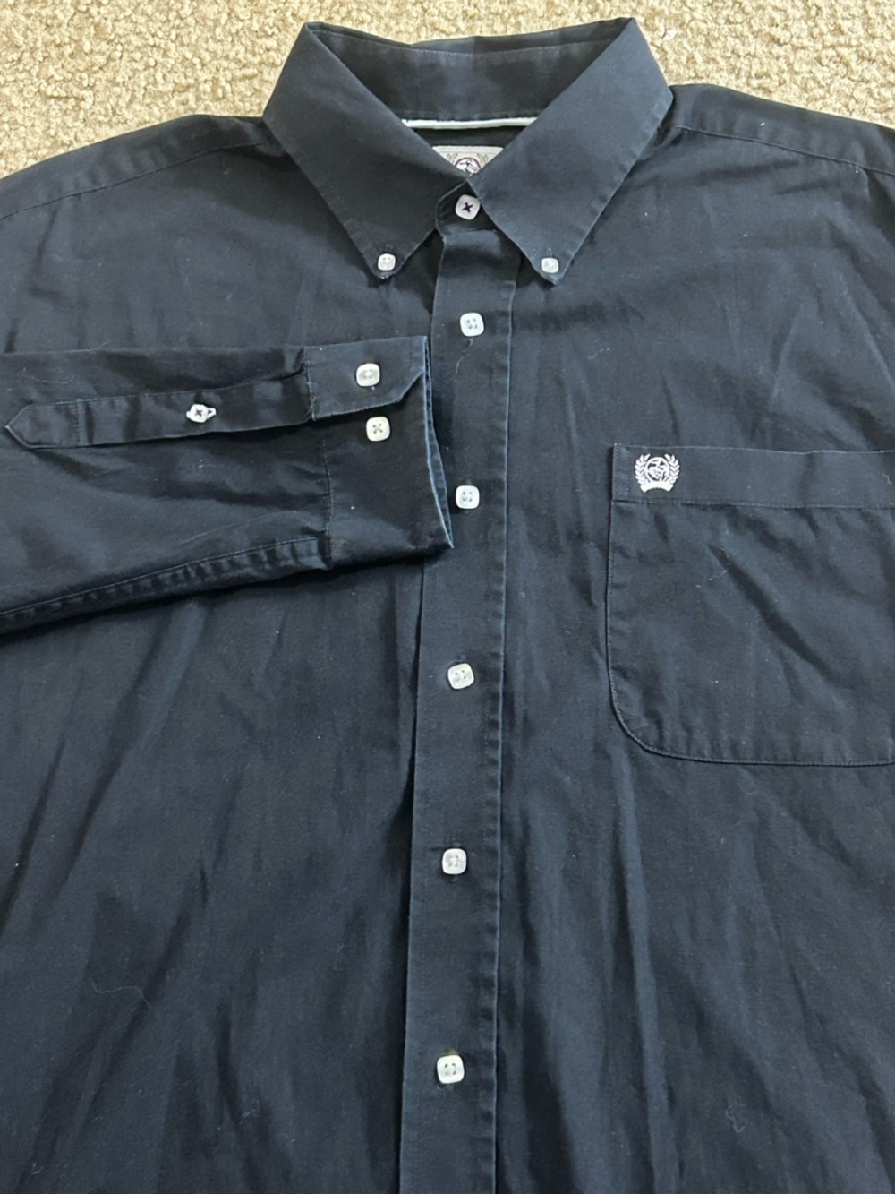 Cinch Black Button Down Shirt 100 % Cotton Long Sleeve Pocket Size Medium - Picture 8 of 8